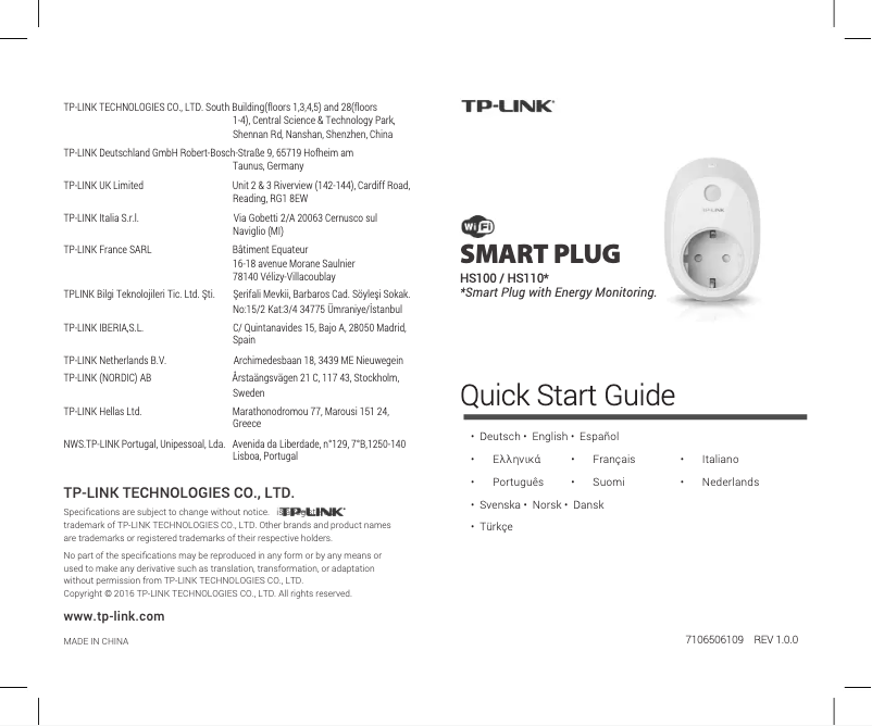 Page n°1 - Manuel utilisateur TP-Link HS100