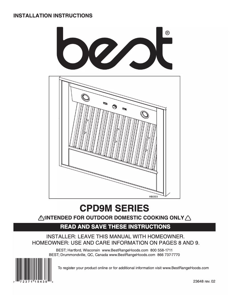 Page 1 de la notice Guide d'installation Best CPD9M483SB