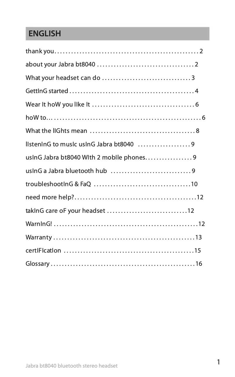 Page n°1 - Manuel utilisateur Jabra BT8040