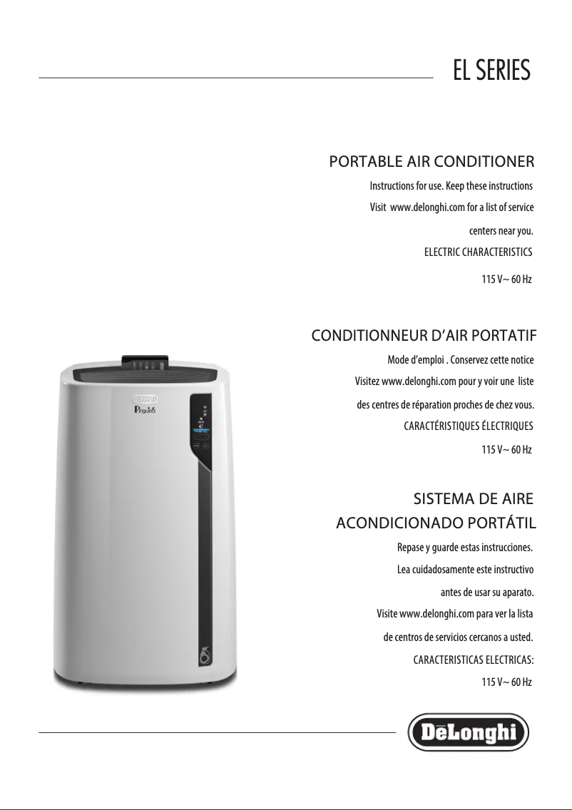 Page 1 de la notice Manuel utilisateur DeLonghi Pinguino Deluxe PACEL376HGRFK-6ALBK