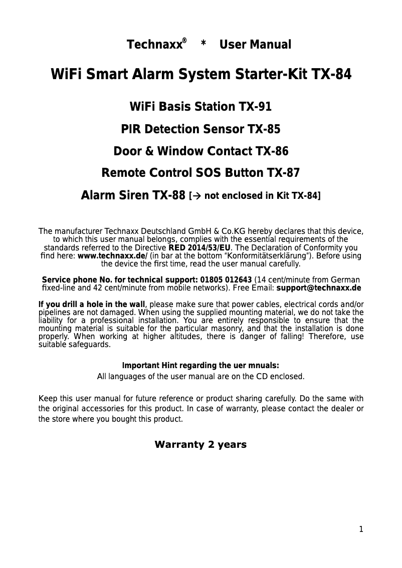 Página 1 del manual Manual de usuario Technaxx TX-85