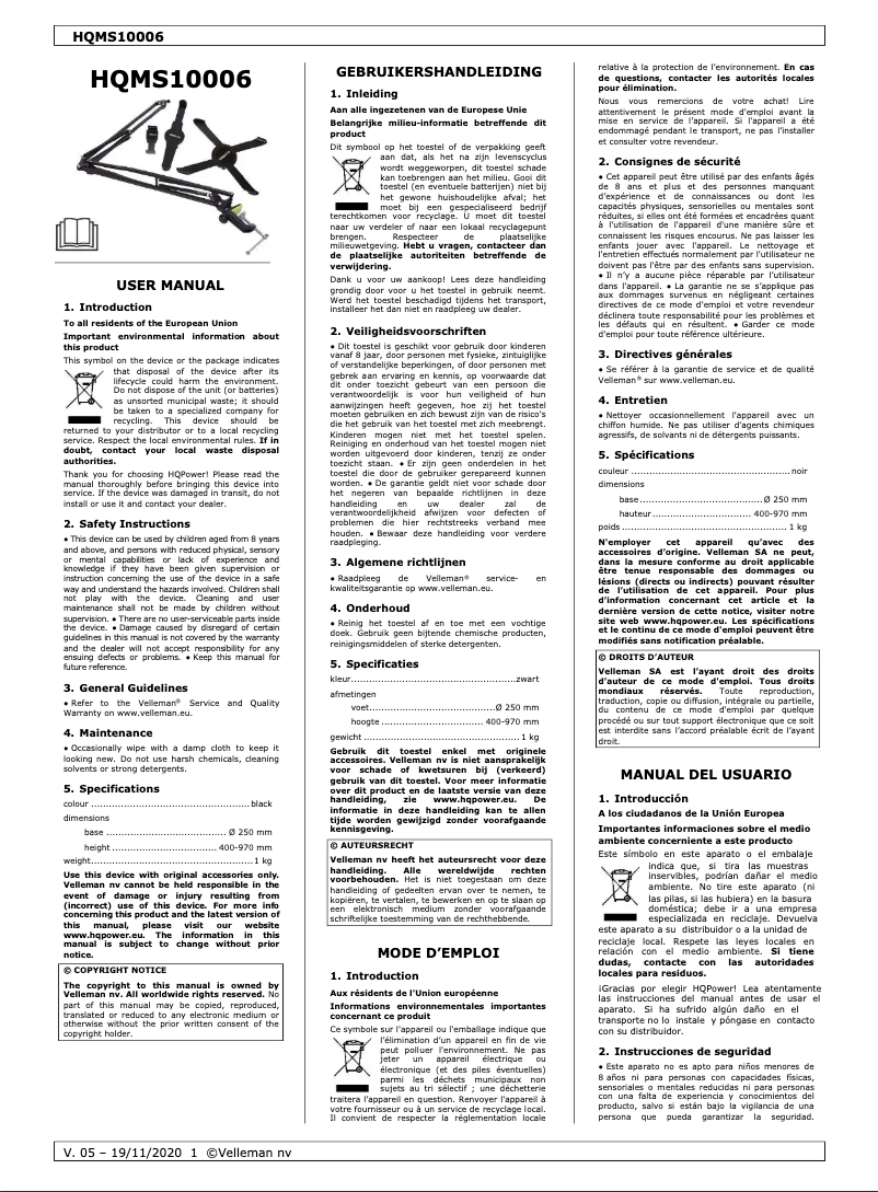 Page 1 de la notice Manuel utilisateur HQ Power HQMS10006