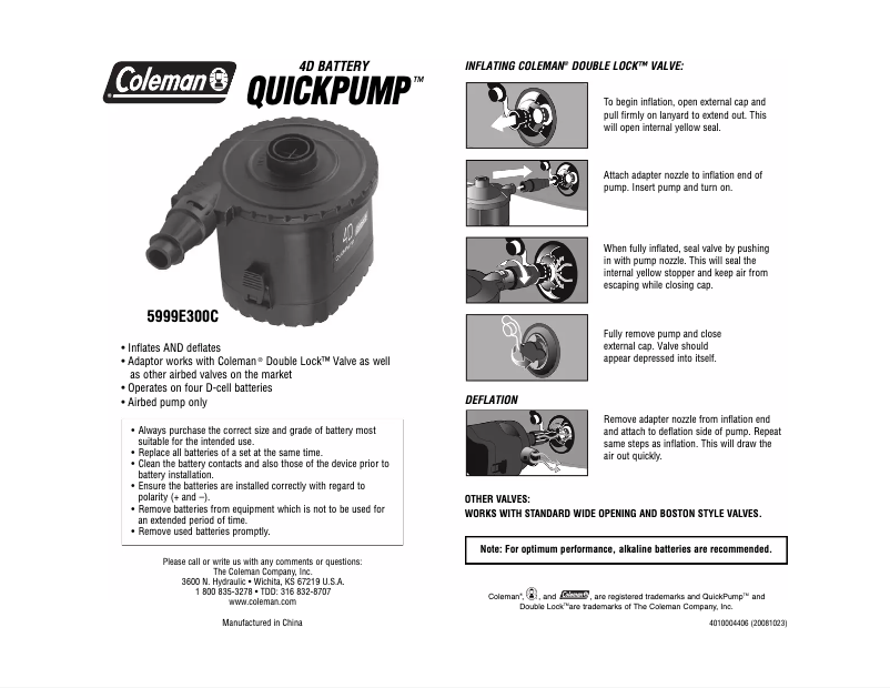 Page 1 de la notice Manuel utilisateur Coleman 4D QuickPump