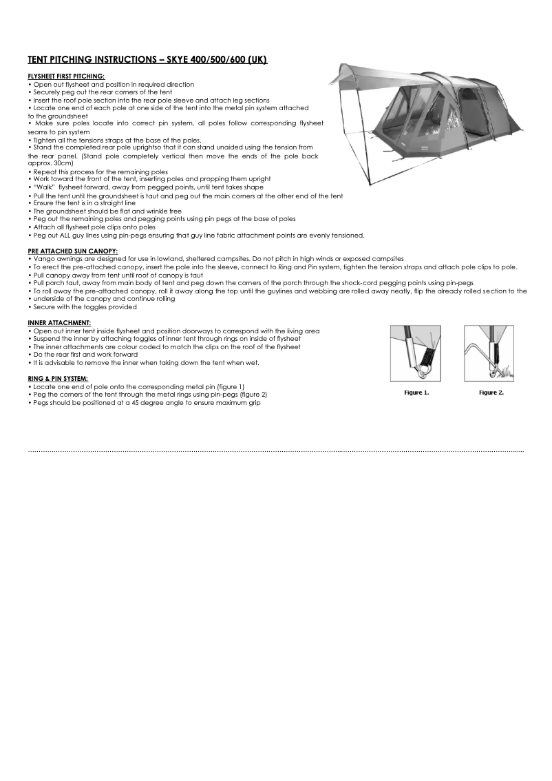 Page 1 de la notice Manuel utilisateur Vango Skye V 400