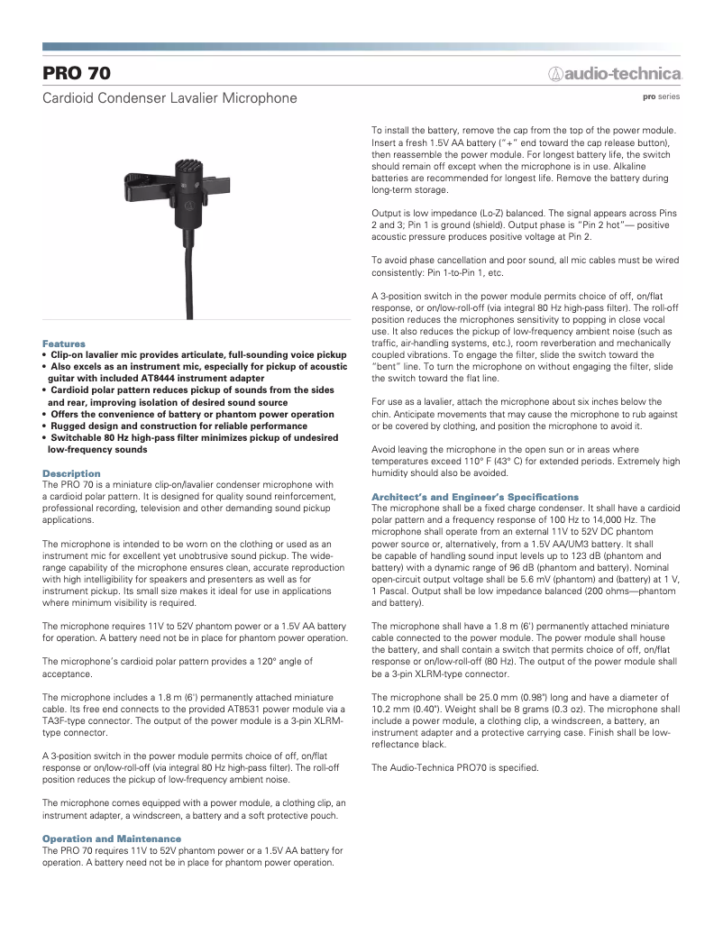 Image de la première page du manuel de l'appareil Pro 70