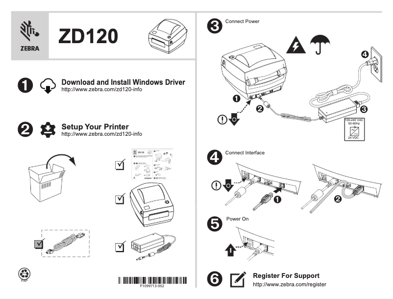 Page 1 de la notice Guide d'installation Zebra ZD120
