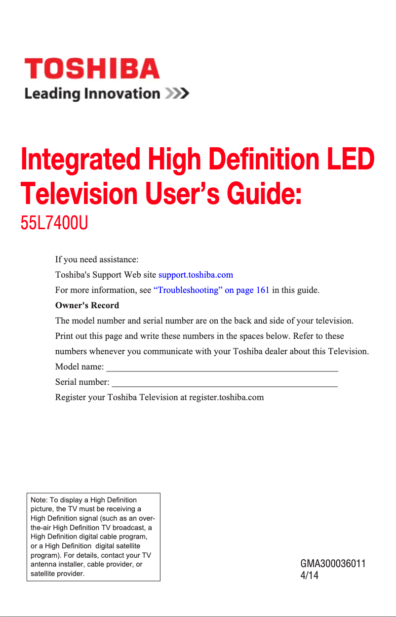 Image de la première page du manuel de l'appareil 55L7400U