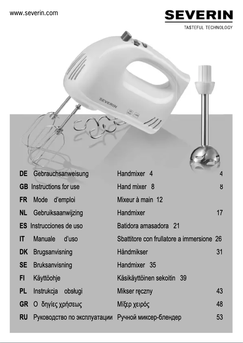 Page 1 de la notice Manuel utilisateur Severin HM 3822