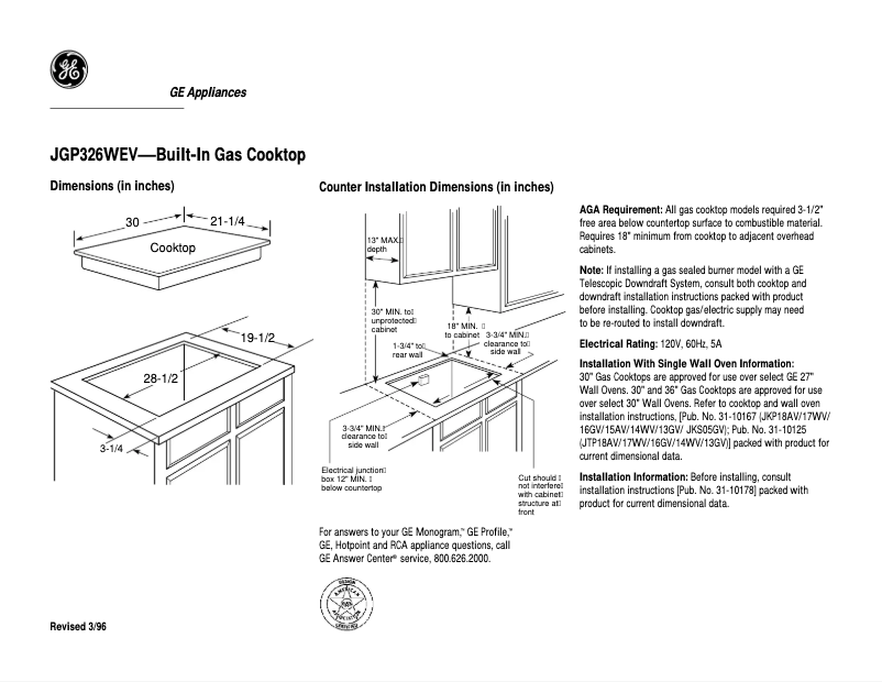 Page n°1 - Fiche technique GE JGP326WEVWW