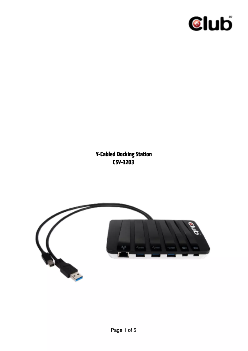 Page n°1 - Manuel utilisateur CLUB3D SenseVision USB3.0 Y-Cabled Docking Station CSV-3203