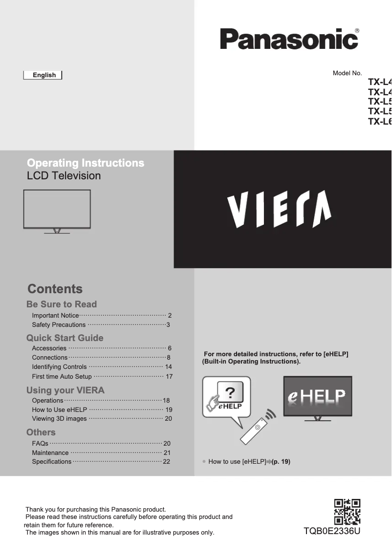 Image de la première page du manuel de l'appareil Viera TX-L55DT65B