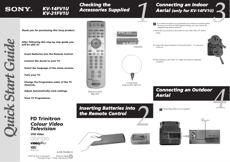 Page 1 de la notice Guide d'installation Sony KV-21FV1U