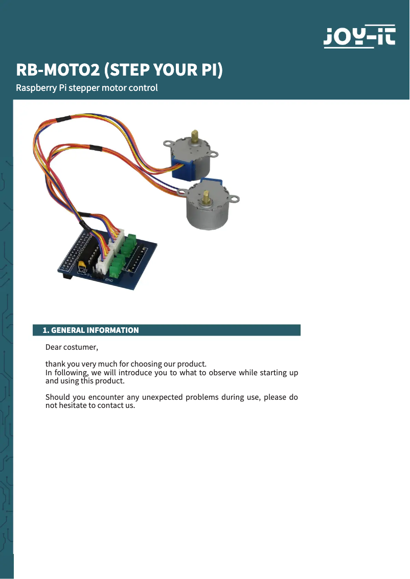Page 1 de la notice Manuel utilisateur Joy-It RB-MOTO2