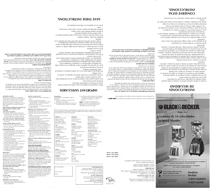 Página 1 del manual Manual de usuario Black & Decker BLP14600DG