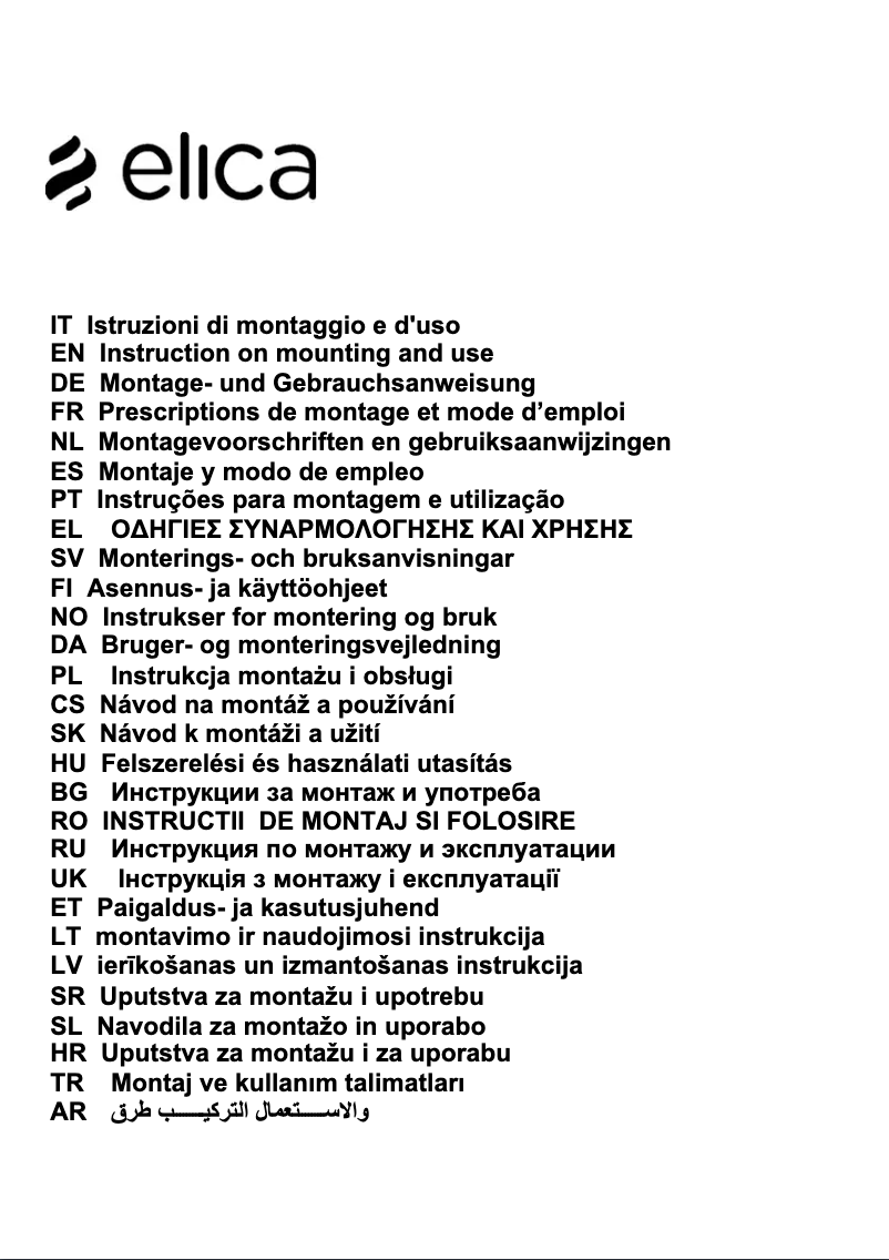 Page 1 de la notice Manuel utilisateur Elica PRF0097368A