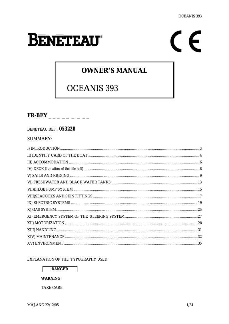 Page 1 de la notice Manuel utilisateur Beneteau Oceanis 393