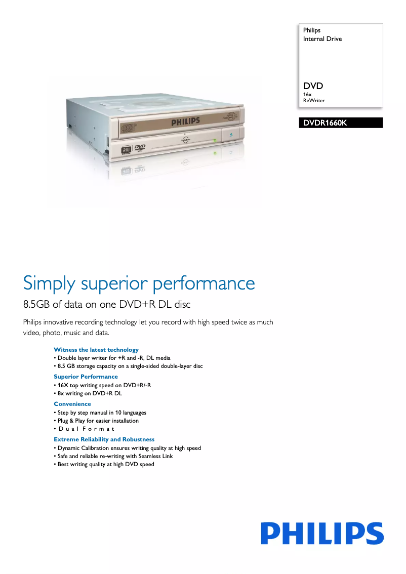 Page 1 of the manual Brochure Philips DVDR1660K