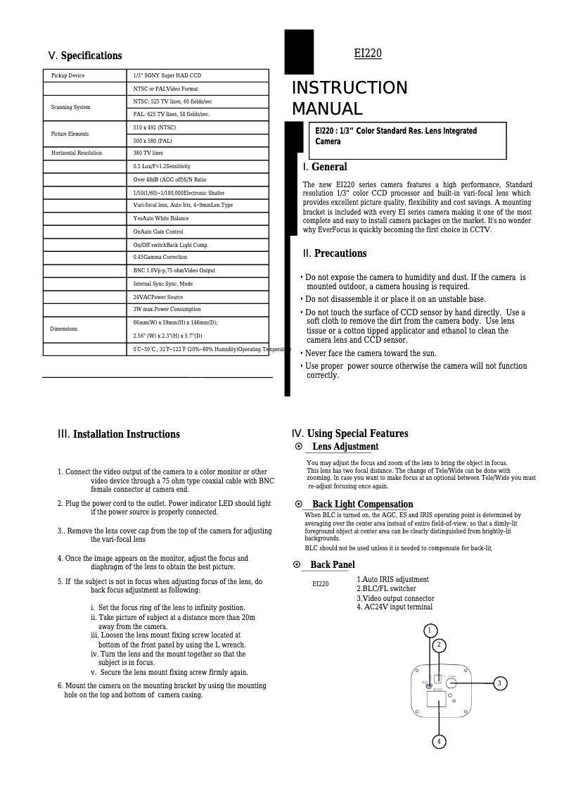 Image de la première page du manuel de l'appareil EI220