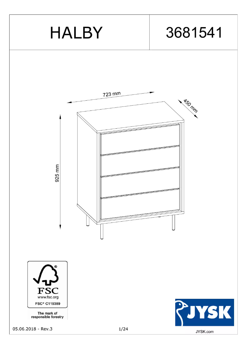 Page n°1 - Manuel utilisateur JYSK Halby (73x93x45)