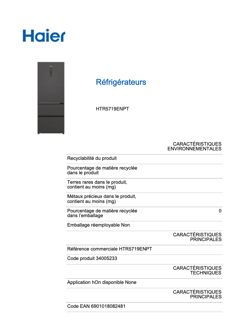 Image de la première page du manuel de l'appareil HTR5719ENPT