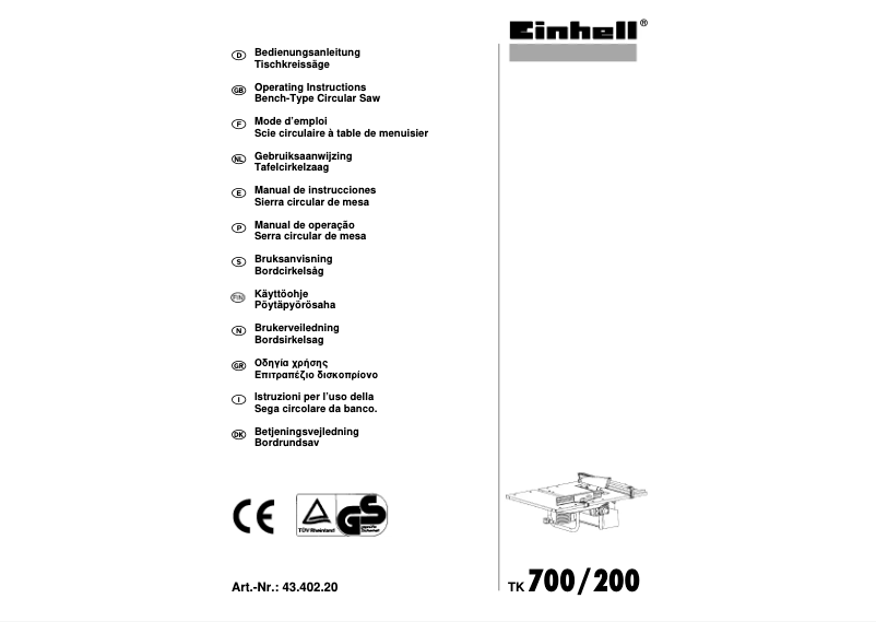 Page n°1 - Manuel utilisateur Einhell TK 700/200