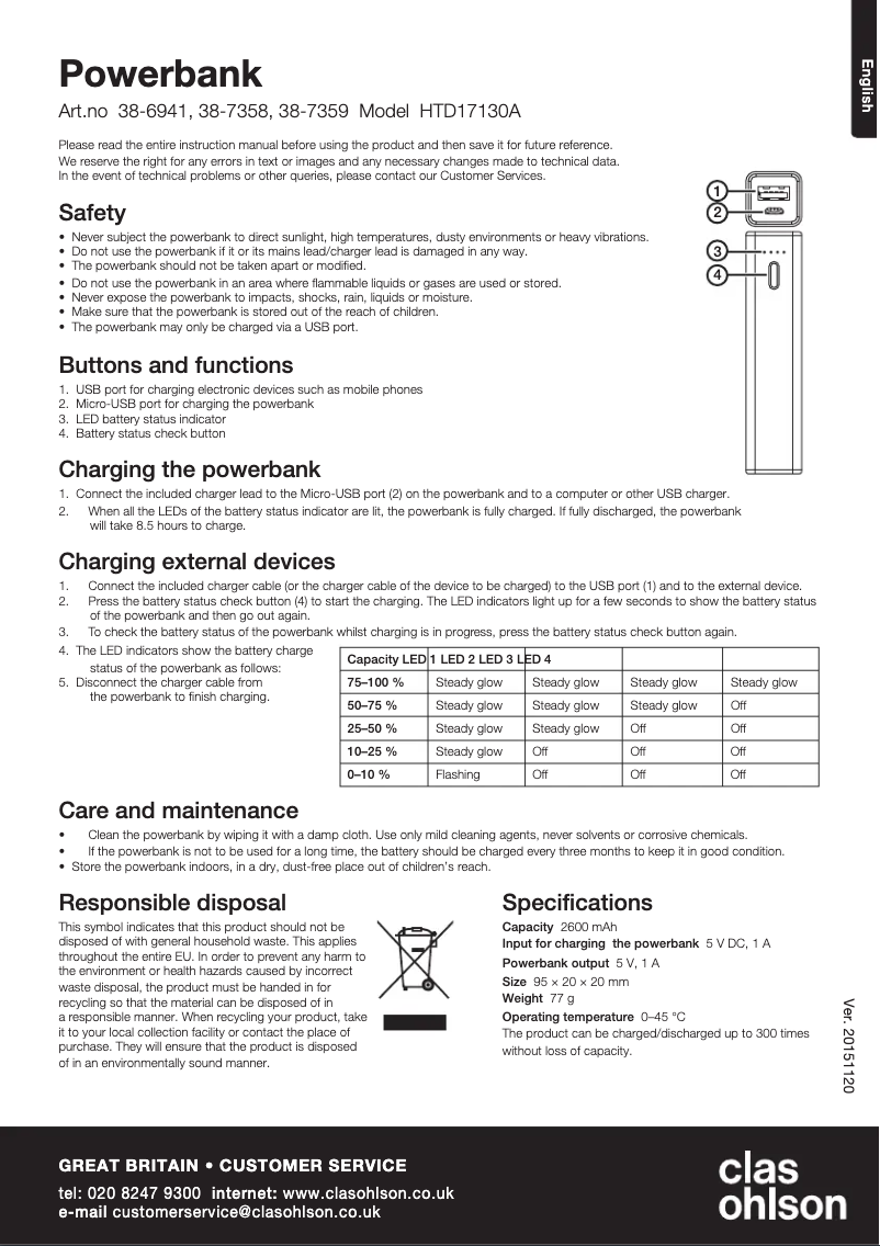 Page 1 de la notice Manuel utilisateur Clas Ohlson HTD17130A