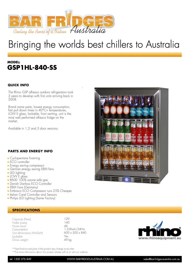 Page n°1 - Fiche technique Rhino GSP1HL-840-SS