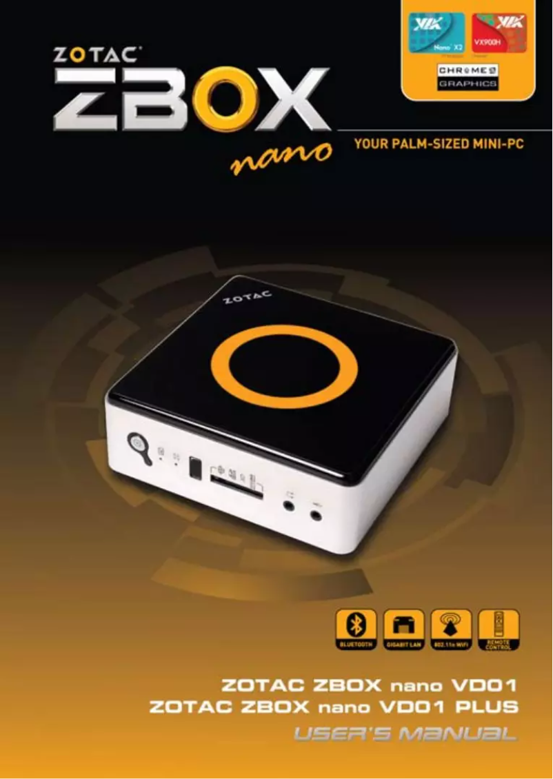 Page 1 de la notice Manuel utilisateur Zotac ZBOX nano VD01 PLUS