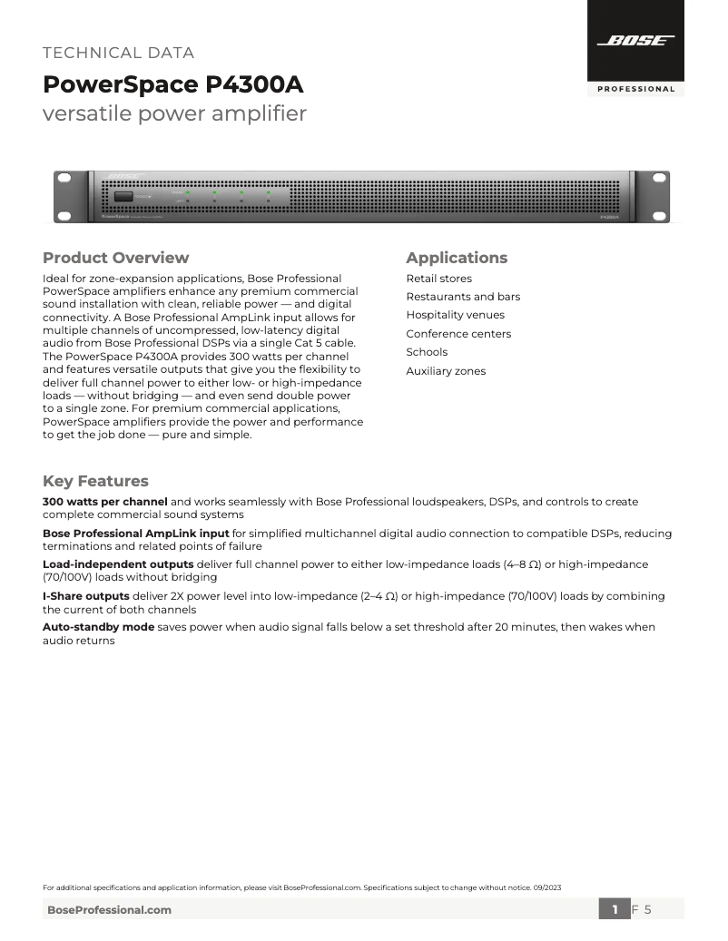 Page n°1 - Fiche technique Bose PowerSpace P4300A