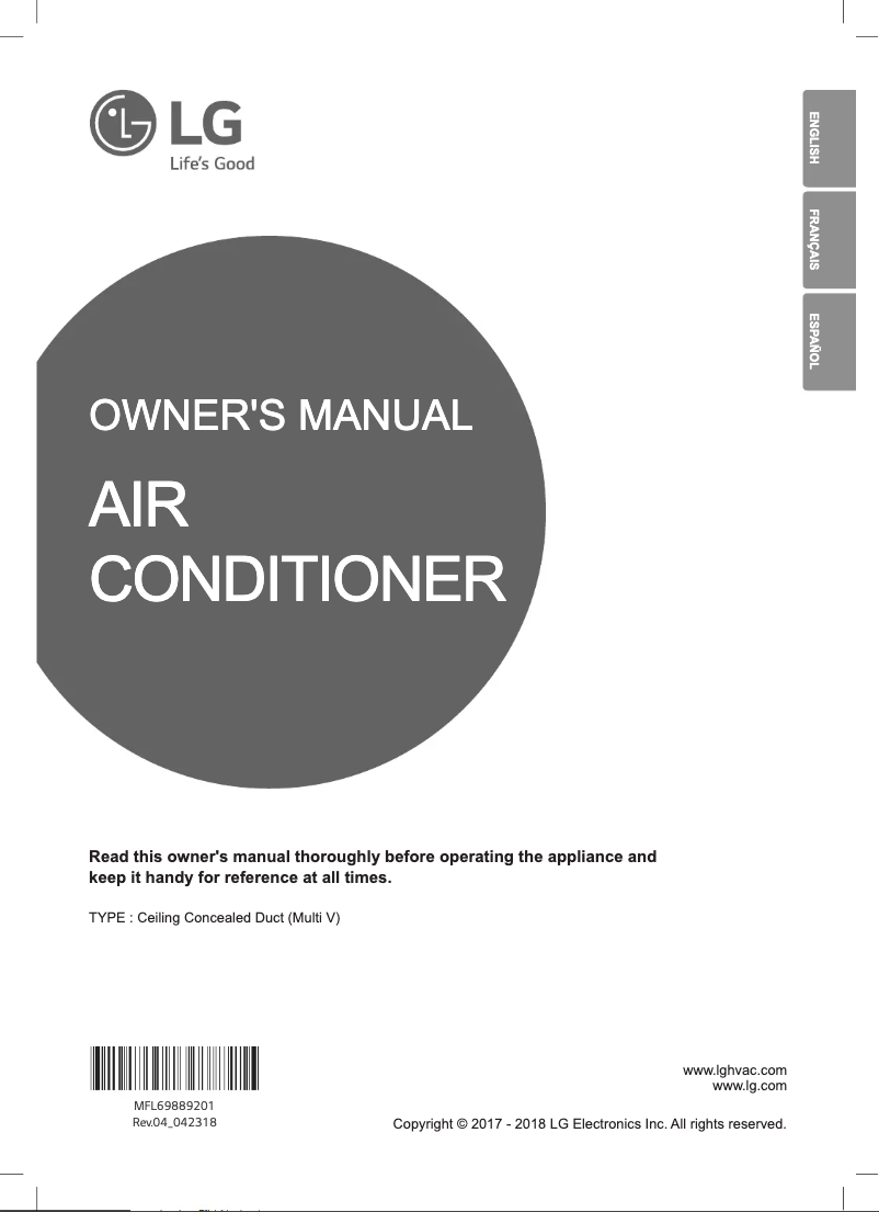 Page 1 de la notice Manuel utilisateur LG ARNU243B4G4