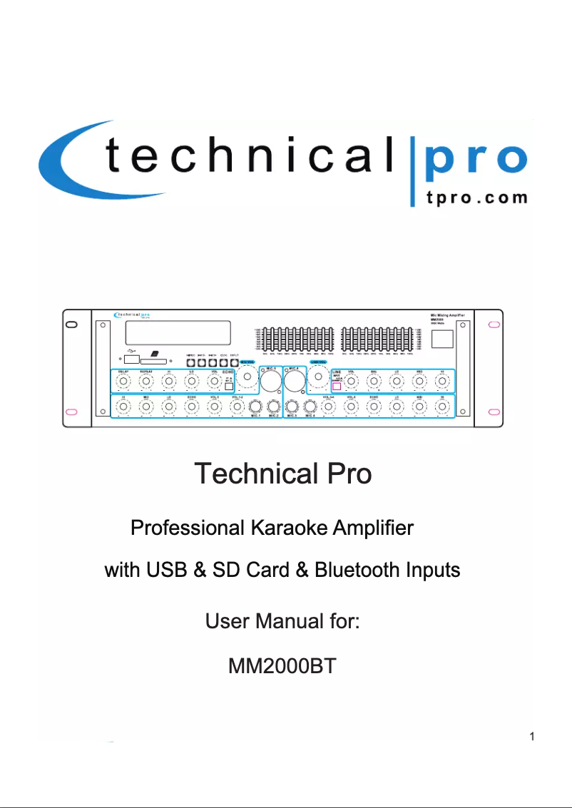 Page n°1 - Manuel utilisateur Technical Pro MM2000BT