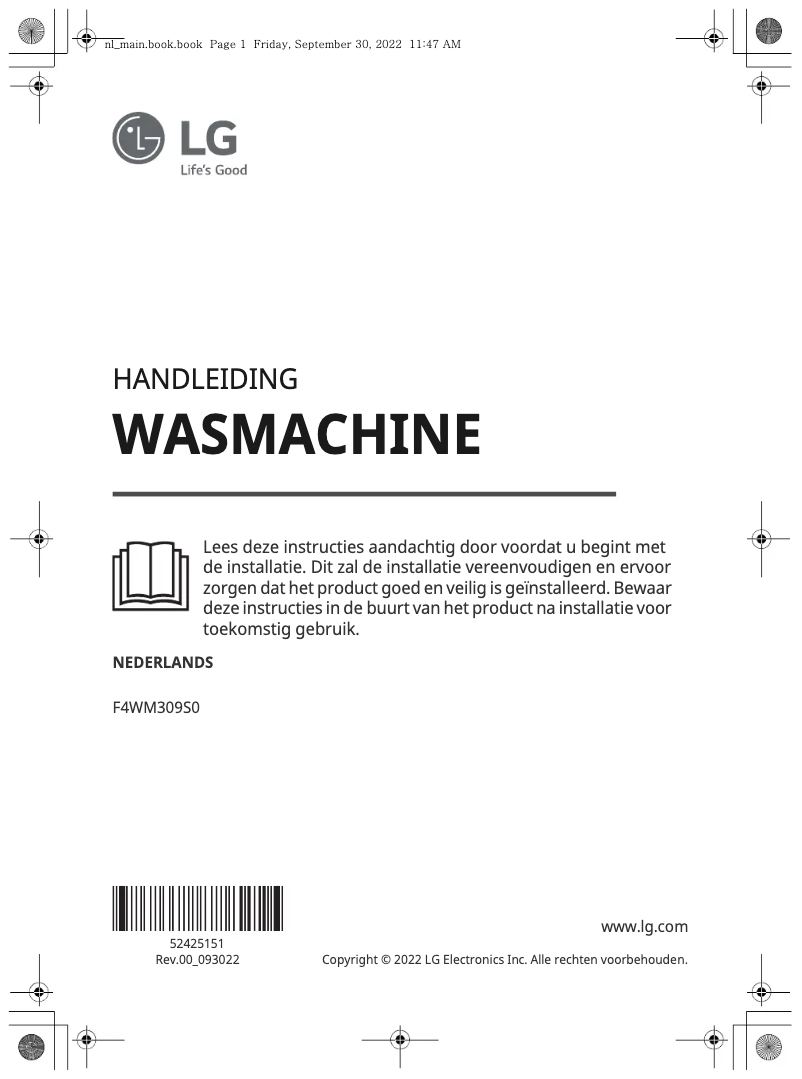 Page 1 de la notice Manuel utilisateur LG F4WM309S0