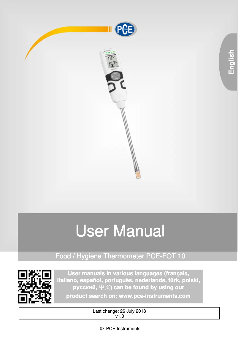 Página 1 del manual Manual de usuario PCE Instruments PCE-FOT 10