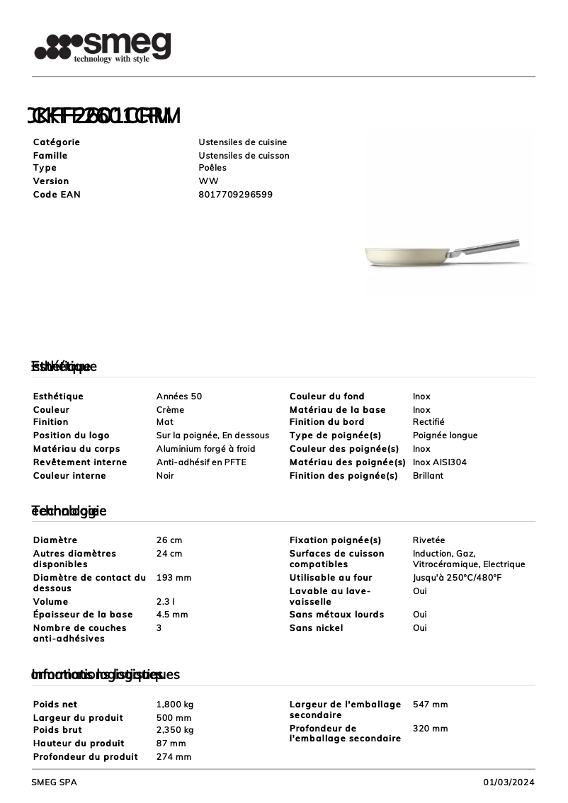 Page n°1 - Fiche technique Smeg CKFF2601CRM