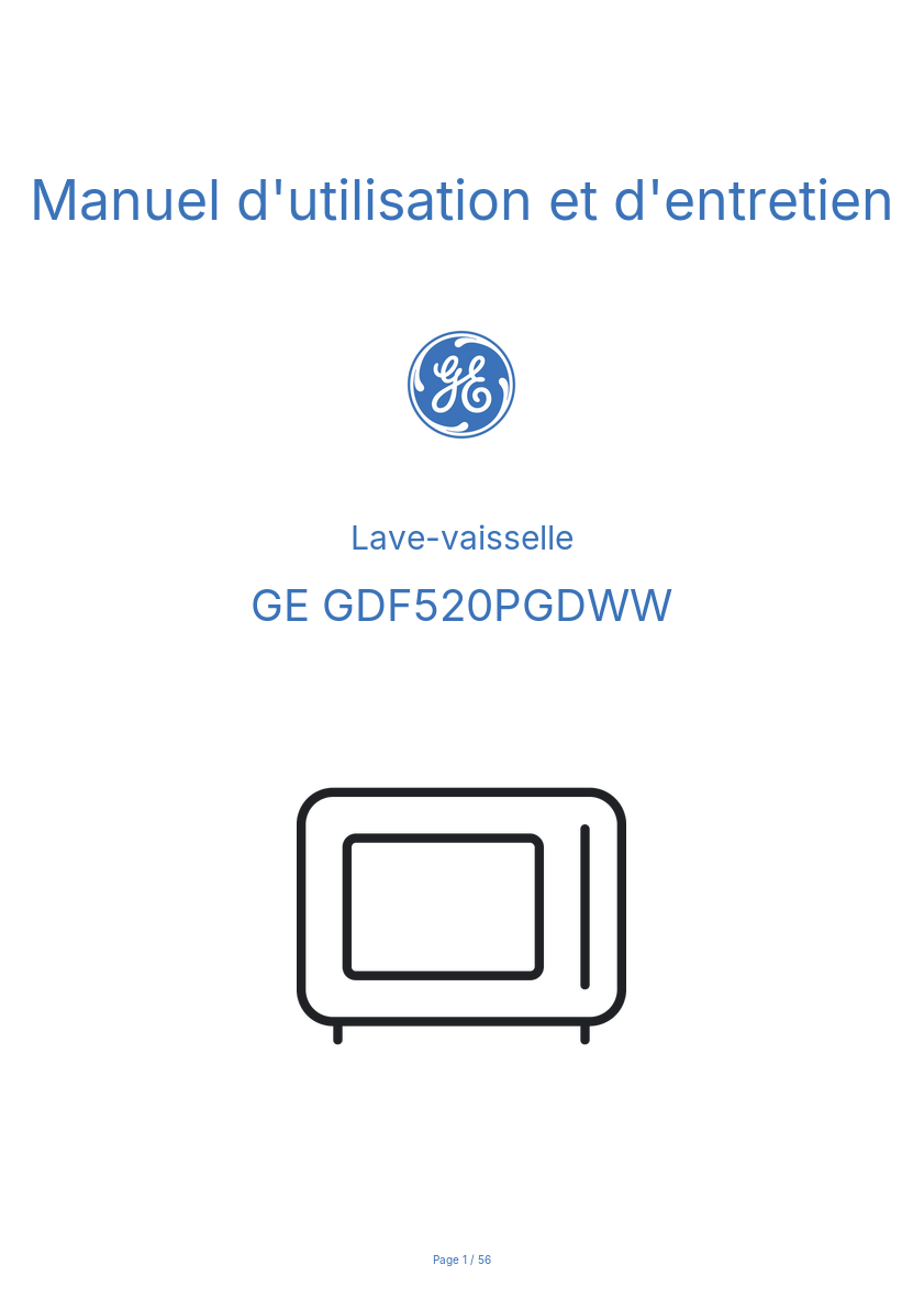 Page n°1 - Manuel d'utilisation et d'entretien GE GDF520PGDWW
