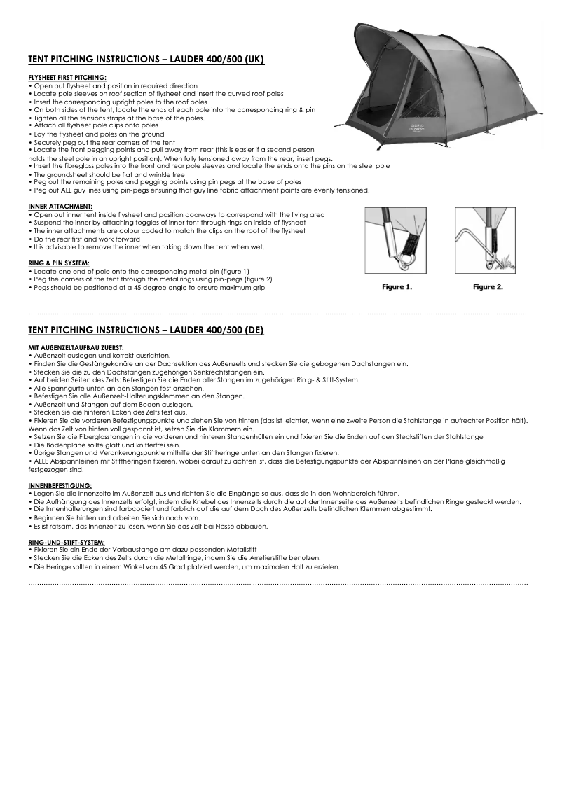 Page 1 de la notice Manuel utilisateur Vango Lauder 400