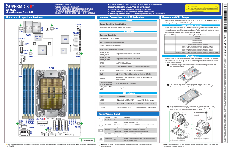 Page n°1 - Guide de démarrage rapide Supermicro B13SEG