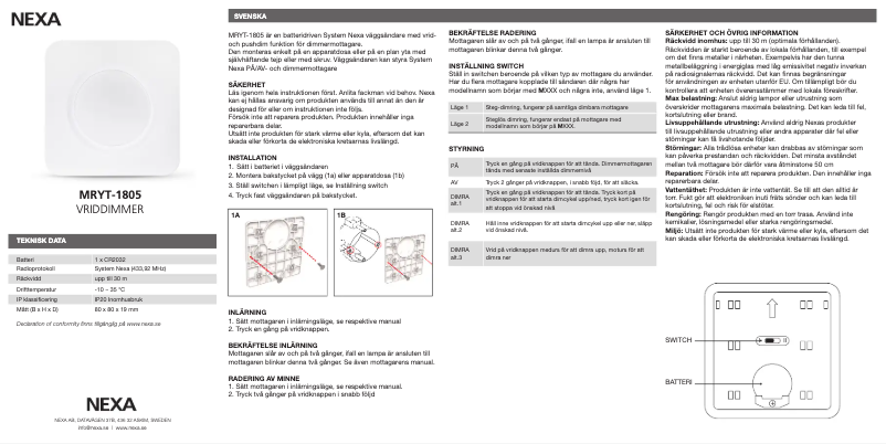 Page 1 de la notice Manuel utilisateur Nexa MRYT-1805