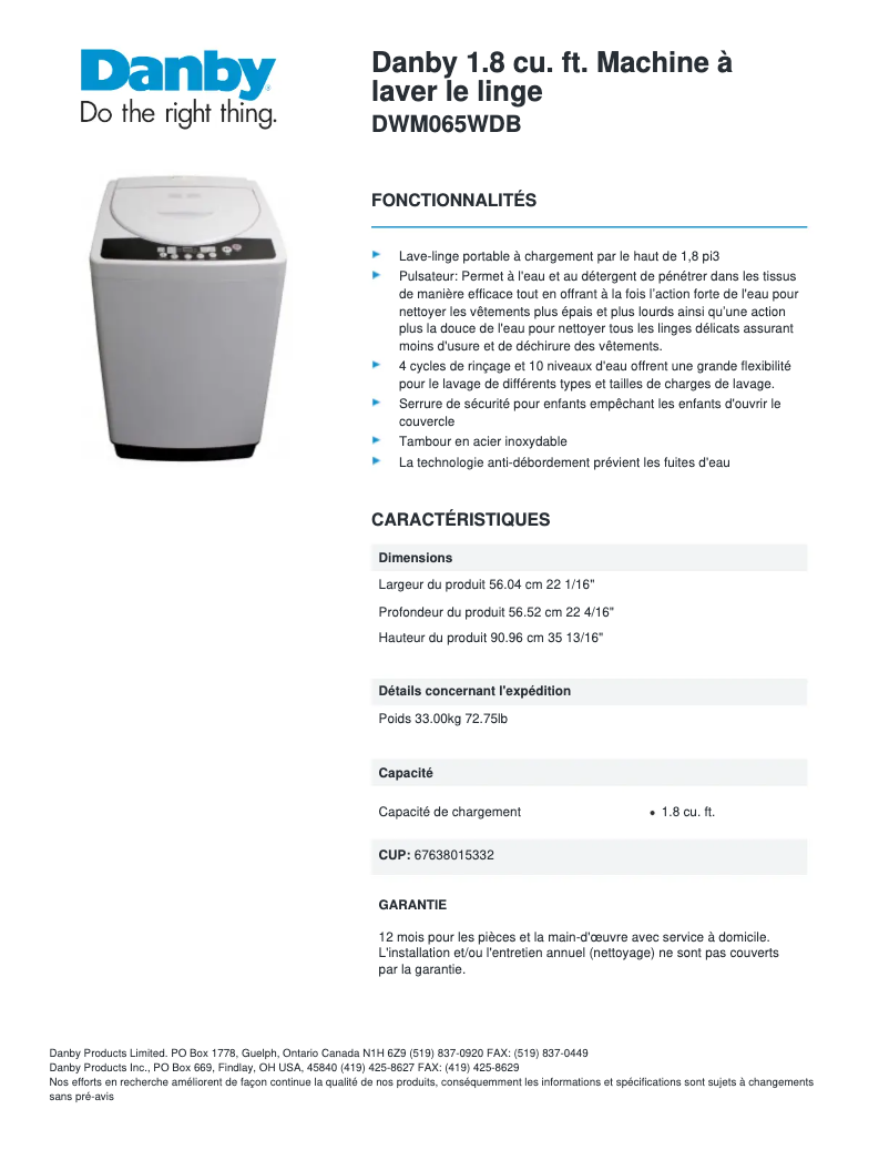 Image de la première page du manuel de l'appareil DWM065WDB