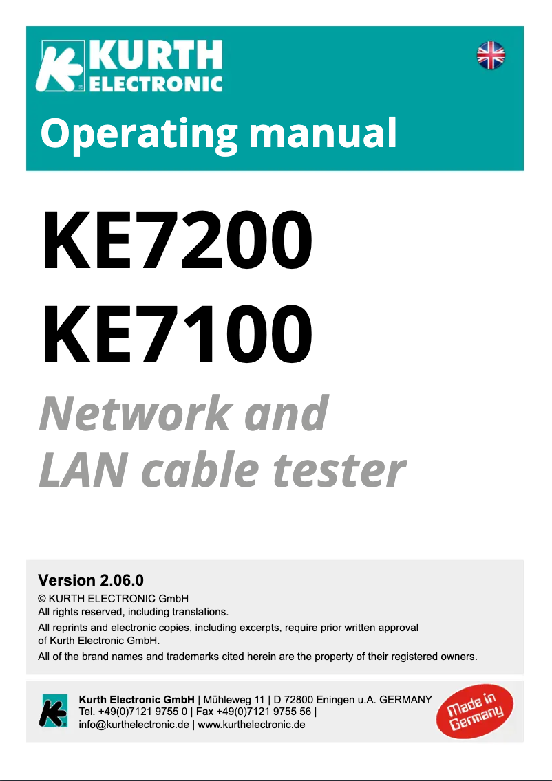 Page n°1 - Manuel utilisateur Kurth Electronic KE7100