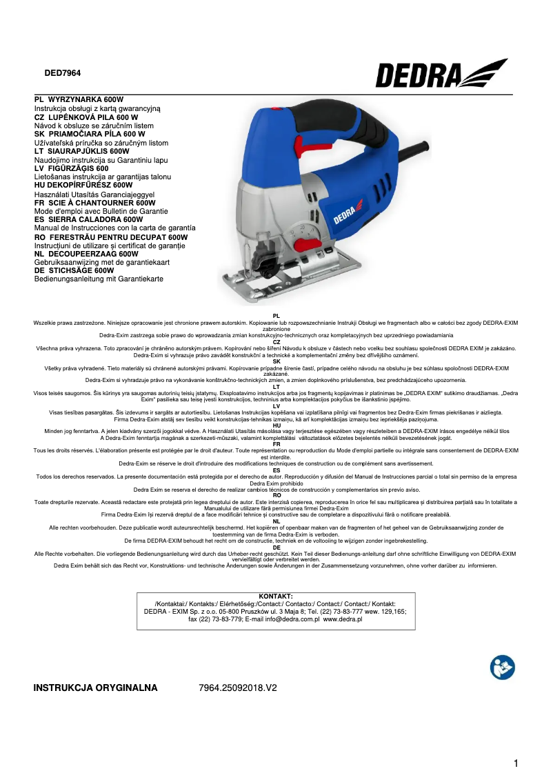 Página 1 del manual Manual de usuario DEDRA DED7964