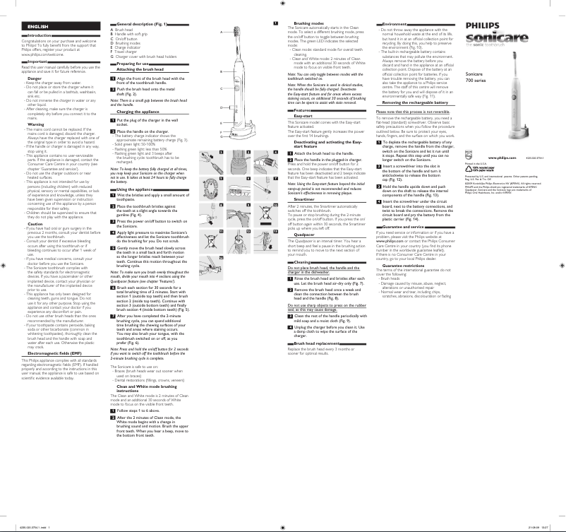 Image de la première page du manuel de l'appareil Sonicare HealthyWhite HX6711