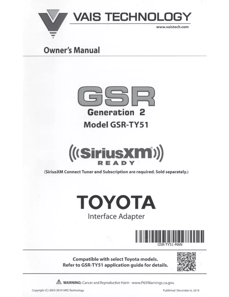 Page 1 de la notice Manuel utilisateur VAIS Technology GSR-TY51