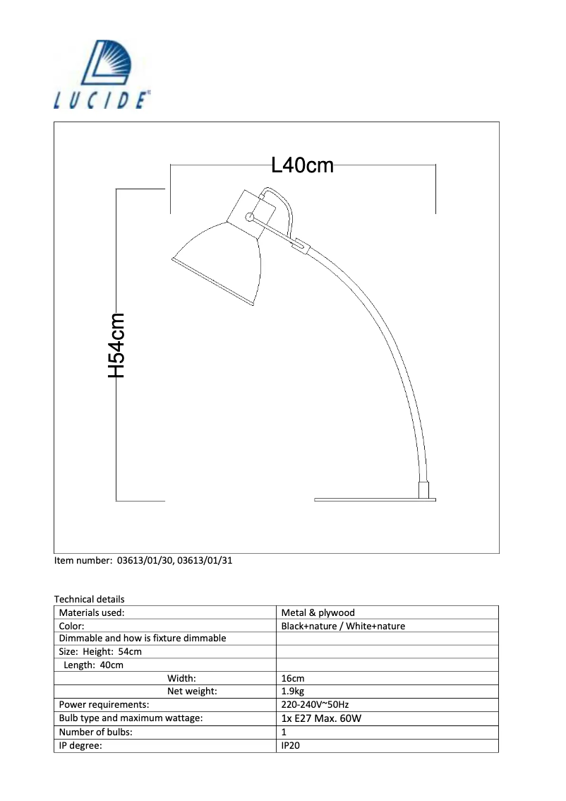 Page 1 de la notice Manuel utilisateur Lucide Curf