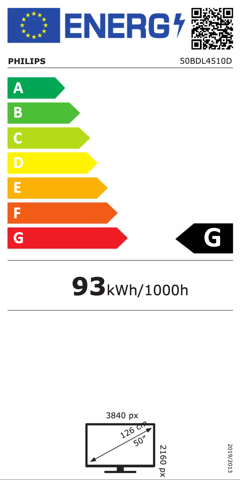 Page n°1 - Label énergétique Philips 50BDL4510D