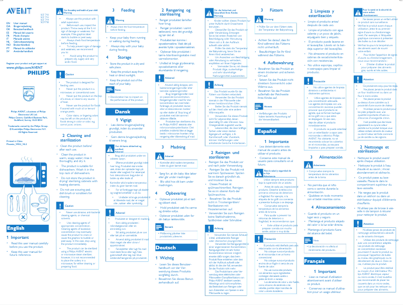 Page 1 de la notice Manuel utilisateur Philips AVENT SCF710