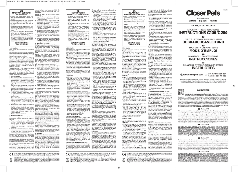 Page 1 de la notice Manuel utilisateur Closer Pets Cat Mate 405