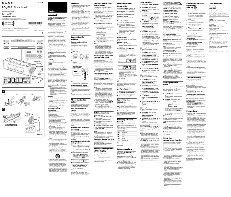 Page 1 de la notice Manuel utilisateur Sony ICF-C707