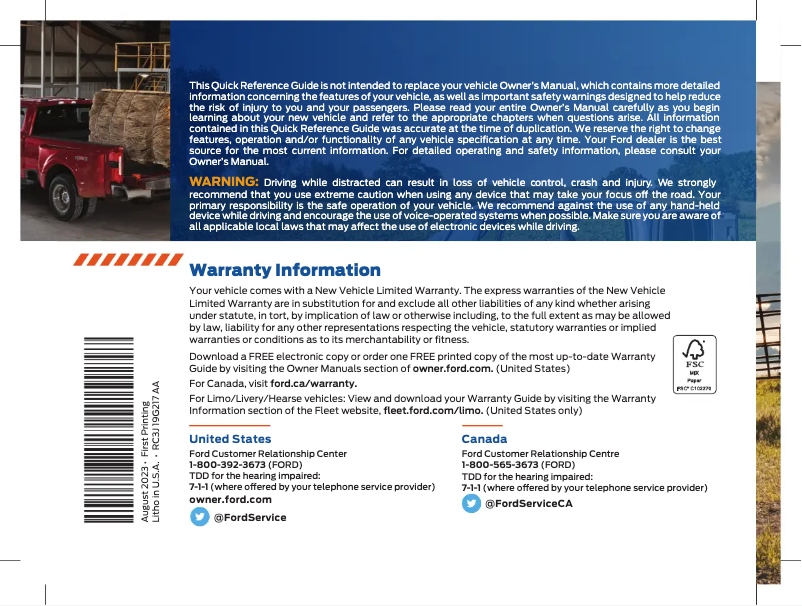 Page 1 de la notice Guide de démarrage rapide Ford Super Duty (2024)