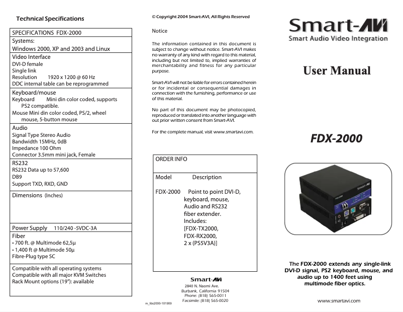 Page n°1 - Manuel utilisateur Smart-AVI FDX-TX2000S